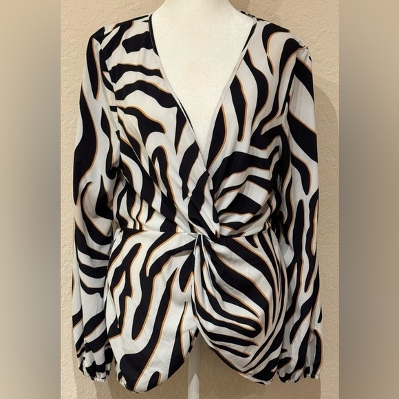 ASOS Women’s Zebra Print Long Sleeve Deep V-Neck Blouse Size 8 - Picture 1 of 14